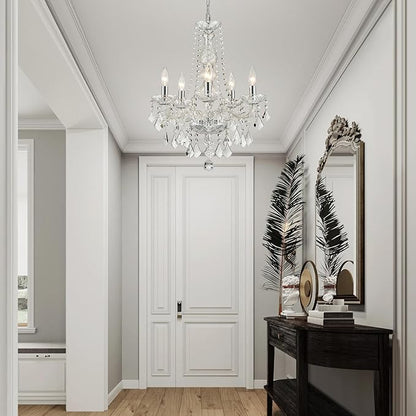WUZUPS 5-Light Crystal Candle Chandelier Pendant Ceiling Light Modern Lighting Fixture for Bedroom Hallway Bar Kitchen Bathroom, H 25" W 20", E12 Base, Chrome