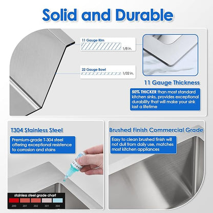 ROVOGO 13 x 18 Inch Drop-In Bar Sink, 304 Stainless Steel Single Bowl Kitchen Prep Sink with Faucet Hole, 6-Inch Depth Small Sink for RV, Basement & Wet Bar, Includes Drain Assembly - Brushed Finish
