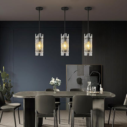 Modern Crystal Pendant Lighting Black Pendant Lights Mini Glass Chandeliers, Adjustable Pendant Light Fixture for Kitchen Island Bedroom Living Room Dining Room Corridor(2Pack)