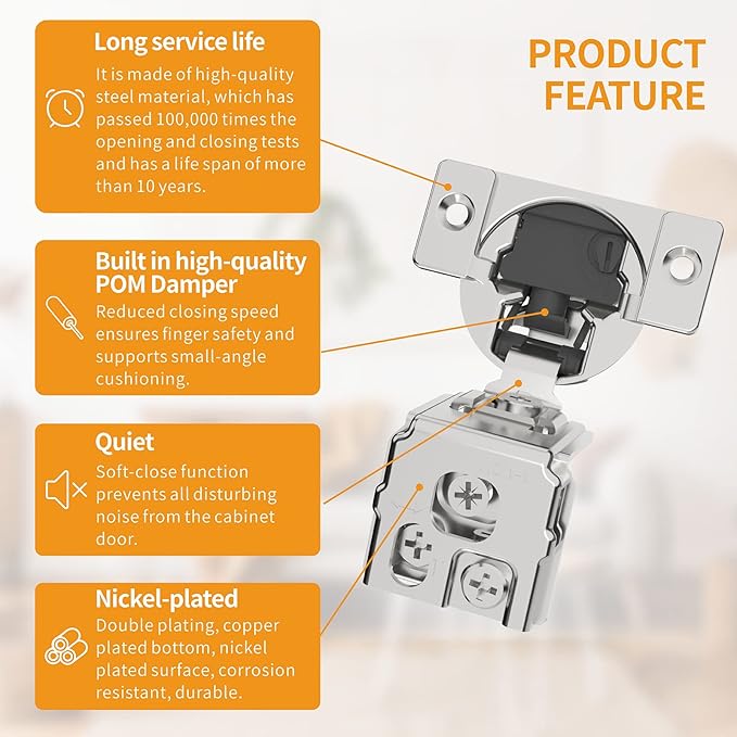 Chibery 50 Pack 1-1/2" Overlay 4D Soft Close Concealed Hinges for Face Frame Door, Adjustable Closing Speed, Smooth Slow Self Close Hinges, Satin Nickel, 105° Open Angle Stainless Steel Cabinet Hinges