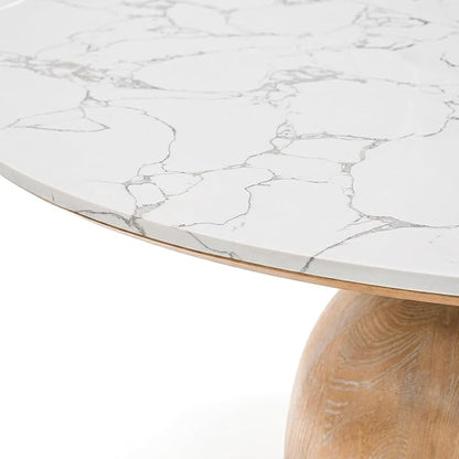 Furniture of America Sonya Modern Round Dining Table with Drum Base and Faux Marble Stone Top, Easy Assembly for Home, Kitchen and Living Room, Natural