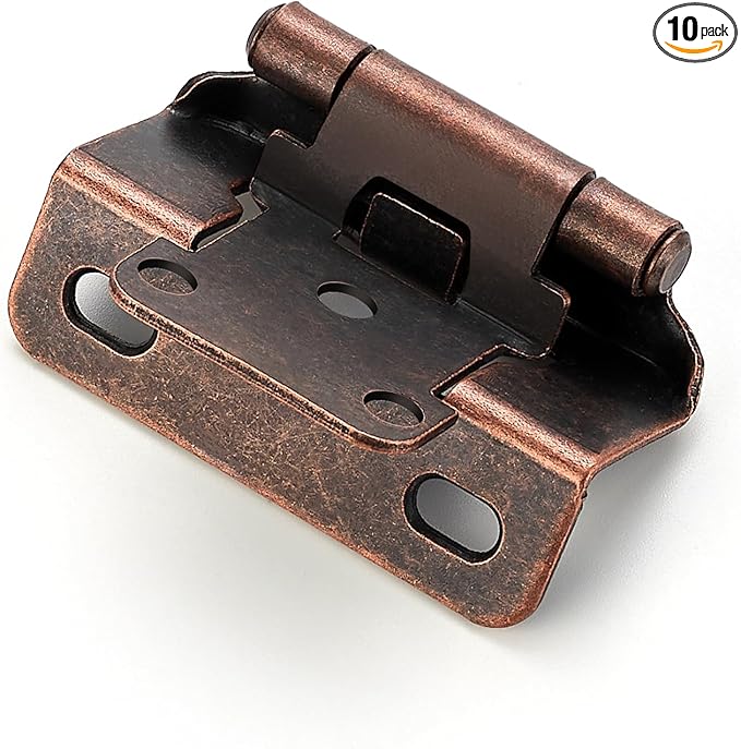 Ravinte 10 Pack 5 Pairs Semi-Overlay 1/2 inch Self-Closing Face Frame Cabinet Hinges Antique Brass Half Wrap-Around Kitchen Cabinet Door Hinges Face Mount Cabinet Hardware
