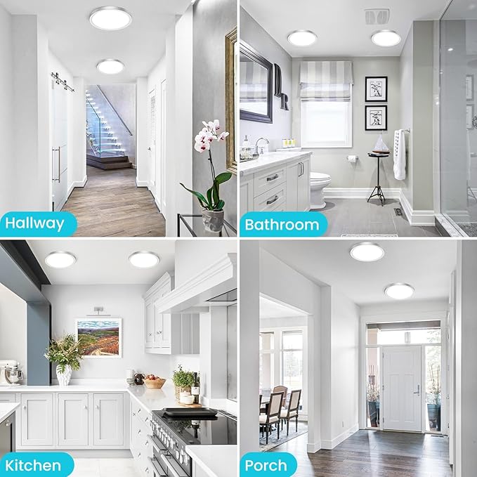 libtit 6Pack Led Ceiling Light 13Inch, 24W 2400Lm Bright Light Fixture Brushed Nickel, Adjustable 3000K/4500K/6000K, Modern Slim Flat Ceiling Lamp for Living Room Bedroom Hallway
