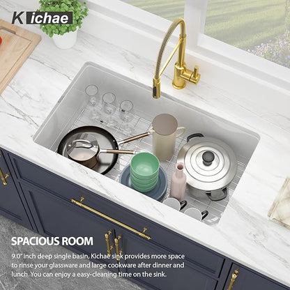 Kichae 30 Inch White Undermount Sink Fireclay 30x18 Inch Dual Drop in & Undermount Kitchen Sink Porcelain Ceramic Single Bowl Deep Basin