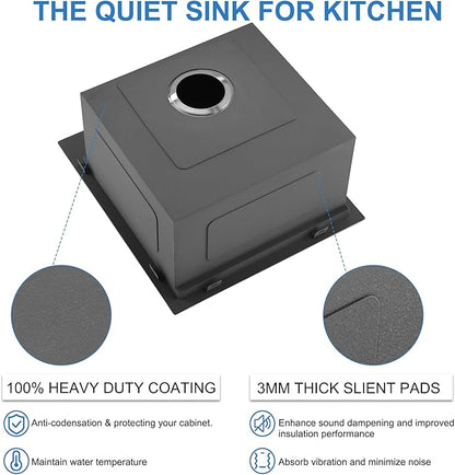 Scamall 15x17x9 Drop In Kitchen Sink Workstation, Nano Black 304 Stainless Steel Deep Single Bowl with Quick Drainage & Tarnish-Free Surface for Bar, Laundry, RV, Includes Accessories