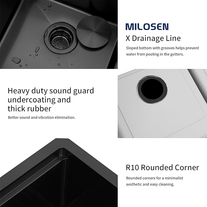 MILOSEN Black Double Bowl Kitchen Sink, 32 x18 inch 16 Gauge T304 Black Stainless Steel Undermount Workstation Sinks, 10'' Deep 50/50 Double Bowl Basin, Handmade Black Sink with Accessories