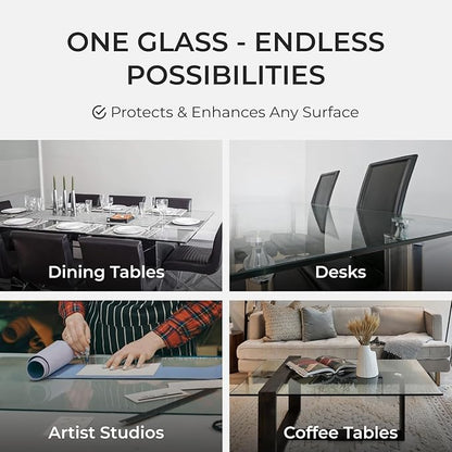 Tempered Glass Table Top Rectangle - 1/2 Inch Thick Heavy Duty for Dining Coffee Tables Desks - Flat Polish Edge Safe Corners Custom Cut - 36" X 60"