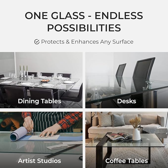 Tempered Glass Table Top Rectangle - 1/2 Inch Thick Heavy Duty for Dining Coffee Tables Desks - Flat Polish Edge Safe Corners Custom Cut - 20" X 30"