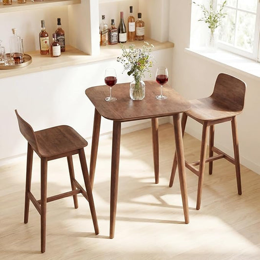 COSWTAY 36 Inch Counter Height Dining Table, Solid Rubber Wood Farmhouse Kitchen Table with Sturdy Pedestal Base, Walnut Finish