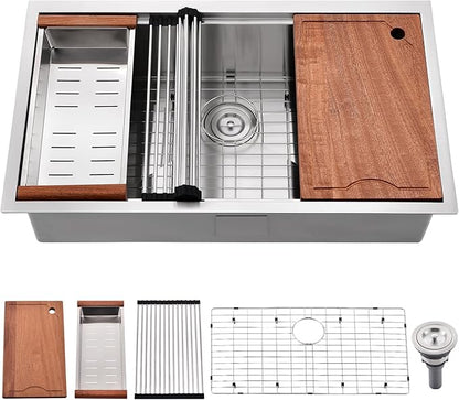 28 Inch Undermount KItchen Sink - 16 Gauge Satainless Steel Kitchen Sink Undermount 28x18,10 Inch Deep Single Bowl Workstation Sinks with Accessories