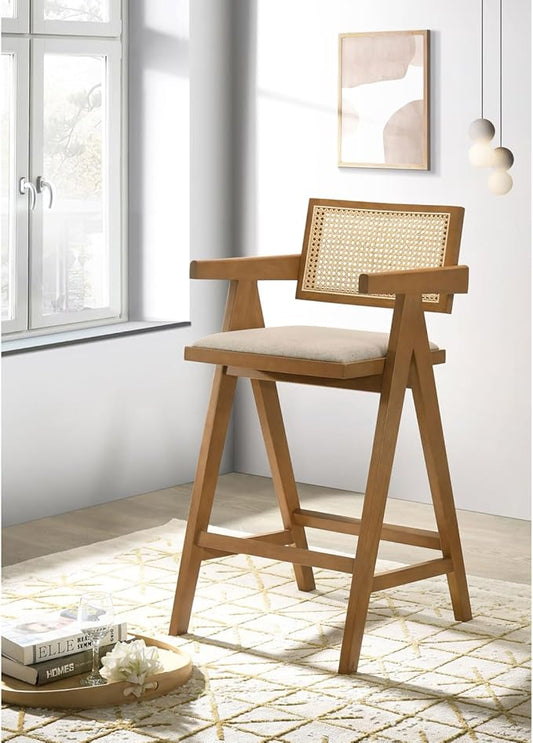 Remy Light Walnut Woven Rattan Wood Chair (Set of 2) - Walnut - Mid-Century Modern Charm - Kitchen Island - Timeless Appeal