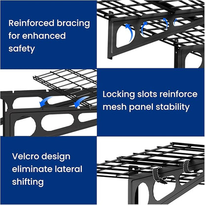 FLEXIMOUNTS 2-Pack 2x4ft Garage Shelving with Hooks, 24-inch-by-48-inch Wall Shelf Garage Storage Racks Floating Shelves, Black, Classic Series