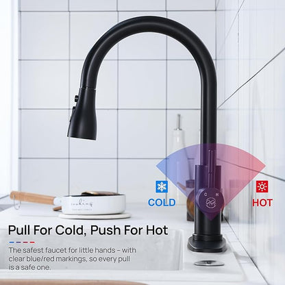 GAGALIFE Matte Black Kitchen Faucets with Pull Down Sprayer - High Pressure Blade Spray Kitchen Sink Faucet, High Arc Single Handle Stainless Steel Classic Pull Out Spray Kitchen Faucet 1 or 3 Hole