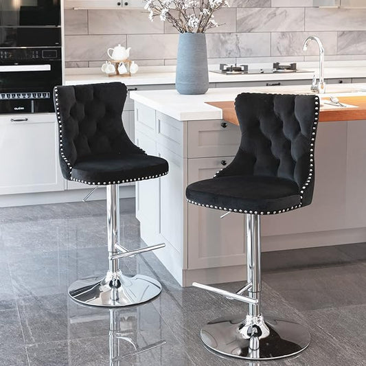 Modern Dining Chairs, Mid-Century Kitchen Table and Chairs with Sturdy Stable Base, Easy Assembly Luxury Furniture for Dining Room, Home Pub and Kitchen Island,Black-Foam-2PC-3