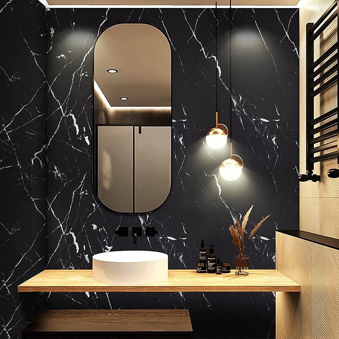 practicalWs 11.8"×78.7" Black Marble Contact Paper Matte Peel and Stick Kitchen Countertops Paper Black and White Self Adhesive Removable Waterproof Wallpaper for Cabinet Covers