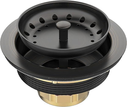 BOTEMY Stainless Steel Bronze Sink Drain Strainer Kit 3-1/4 inch Kitchen Drain Assembly with Metal Center Knob Basket Stopper Replacement for Standard Kitchen Sinks, Oil Rubbed Bronze