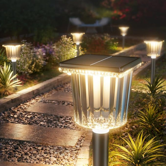 Super Bright Solar Powered Outdoor Lights 4 Pack,Adjustable Warm&Cool White,Waterproof IP65 Solar Garden Decorations Landscape Lighting Outside for Front Yard/Patio/Walkway/Driveway/Lawn/Pathway Light