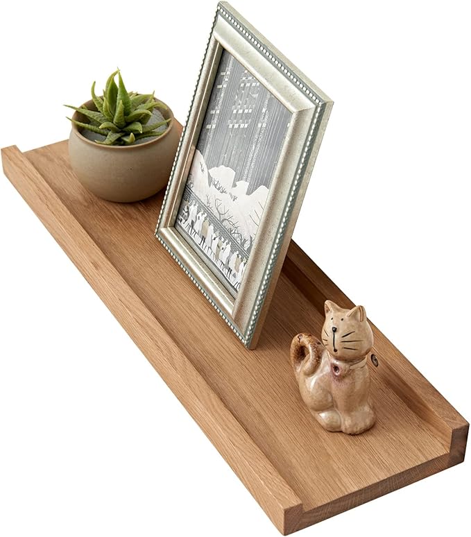 Oak Floating Shelves - Natural Wood Wall Mounted Display Picture Ledge - Home Office Living Room Bedroom Wall Storage Shelf - 6x20 Inch