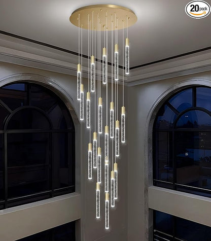 HAIXIANG 13ft Long Crystal Chandelier for Living Room, Dining Room, Entryway, Kitchen, Hotel - Gold