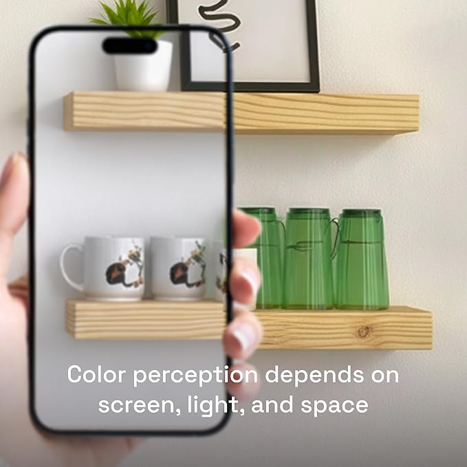 BAOBAB WORKSHOP Solid Wood Floating Shelves for Wall 20 Inch Wide, Wooden Shelf for Bathroom, Light Oak Floating Shelves for Room Wall Mounted Kitchen Farmhouse, Natural Wood, 20W × 6.7D, Set of 2