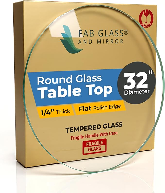 32 Inch Round Clear Tempered Glass Table Top with 1/4" Thick Polished Edges for Dining, Coffee Table, or Office Use by Fab Glass and Mirror