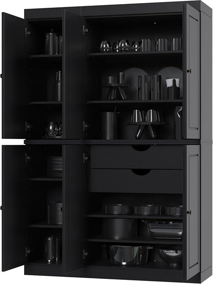 Palace Imports Solid Wood Kitchen Pantry Cabinet - 71.5" Tall x 48.5" Wide - Freestanding Storage Pantry w/ 2-Drawer Kit & Adjustable Shelves - Black, Renewable Eco-Friendly 100% Wood, Made in Brazil