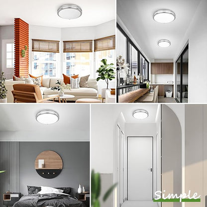 16 Inch 50W LED Ceiling Lights, Dimmable Brushed Nickel Flush Mount Ceiling Light, 2700K/3000K/4000K/5000K/6500K Adjustable, 5400LM Super Bright Ceiling Lamp for Bedroom Kitchen Office, 1-Pack