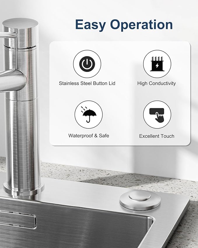 WUKUR Garbage Disposal Air Switch Kit for InSinkErator Garbage Disposal Sink Top Garbage Disposal Button Stainless Steel Brushed Nickel On/Off Air Button, Design for All Garbage Disposals
