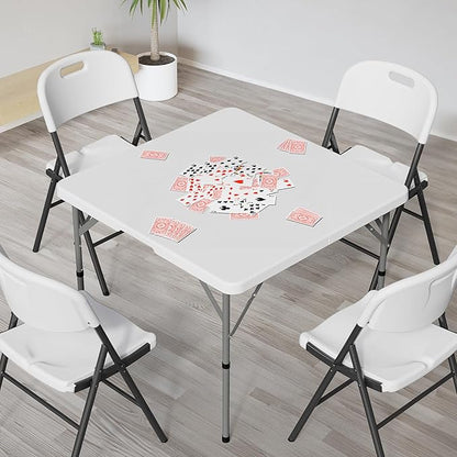VINGLI 38" Fold in Half Square Table, Bi-Folding Commercial Portable Plastic Dining Table for Kitchen Outdoor Party Wedding Event, White