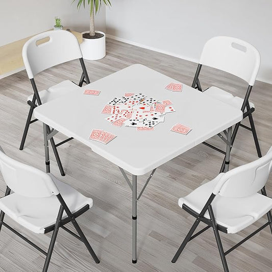 VINGLI 38" Fold in Half Square Table, Bi-Folding Commercial Portable Plastic Dining Table for Kitchen Outdoor Party Wedding Event, White