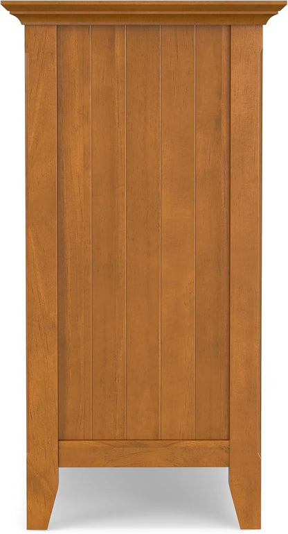 SIMPLIHOME Acadian Storage Cabinet - 62 inch Wide Solid Wood 3-Shelf Sideboard in Light Golden Brown, Transitional Buffet for Living Room, Entryway, or Dining Room with Adjustable Shelves