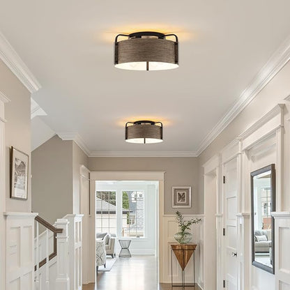 Flush Mount Ceiling Light, 4-Light Farmhouse Ceiling Light Fixture Metal Wood Grain Finish Close to Ceiling Lights for Living Room Kitchen Island Dining Room, E26 Base(Not Included Blub)