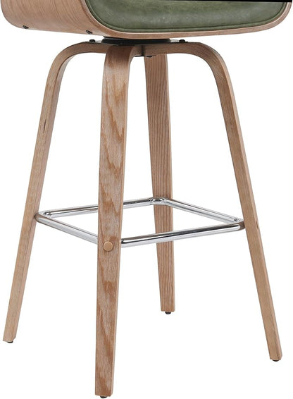 Armen Living Tyler Modern Swivel Bar Stool with White Wash Finished Wood and Vintage Green Upholstery