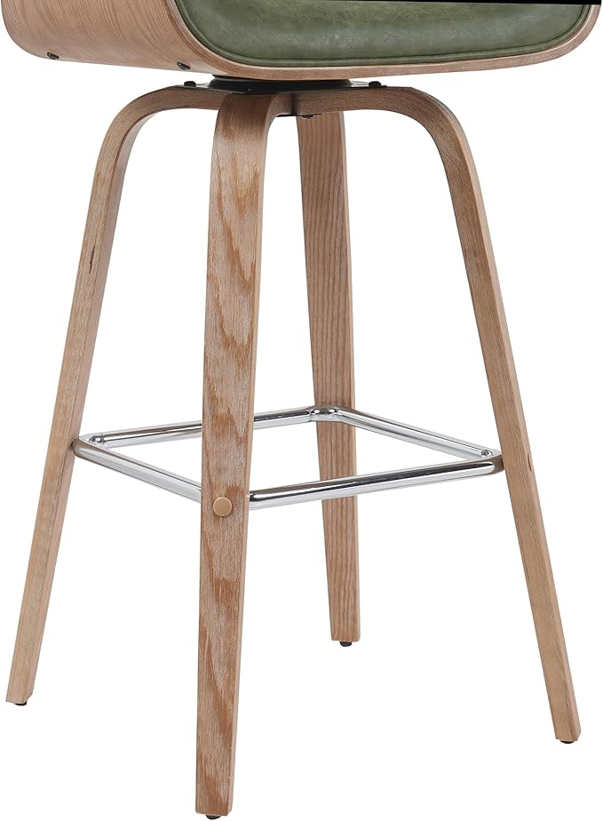 Tyler Modern Swivel Bar Stool with White Wash Finished Wood and Vintage Green Upholstery Set of 2