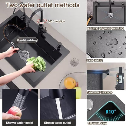Black Drop in Kitchen Sink, Stainless Steel Single Bowl Sink with 3 Holes, Topmount Workstation Sink, Farmhouse Rectangle Basin with Multiple Accessories (31.5 * 19.7 * 7.9in)