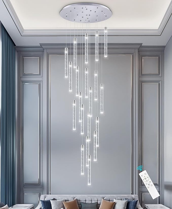Crystal Chandelier 20-Lights Modern Led Crystal Chandeliers Long Large Spiral Chandeliers for High Ceilings Staircase