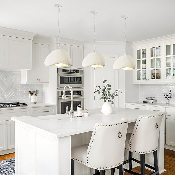 Wabi Sabi Pendant Lights,11.8in White Modern Pendant Light Resin Hanging Lamp Kitchen Island Lighting Modern Japandi Chandelier for Dining Room Bedroom Hallway Restaurant Foyer