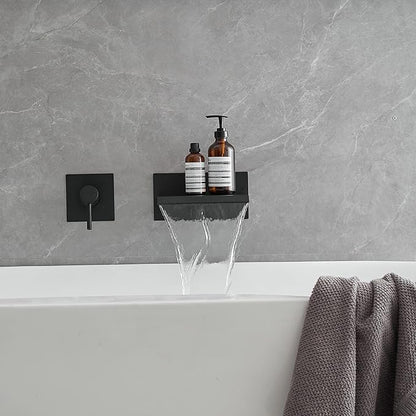 BWE Wall Mount Bathtub Faucet Matte Black Single Handle Bathtub Faucet with Rough in Valve High Flow Waterfall Tub Spout