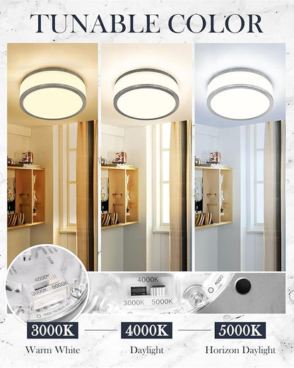 LMS 15 Inch LED Flush Mount Ceiling Light, 24W Modern Brushed Nickel Ceiling Lamp, 3CCT 3000K/4000K/5000K, Dimmable, Bathroom, Bedroom, LMS-054BN