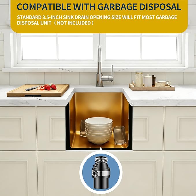 Gold Bar Sink 13 x 15 Inch, Gold Undermount Kitchen Sinks,16 Gauge SUS304 Stainless Steel All in One Workstation Sinks with Accessories,13" x 15" x 10" Small Kitchen Sink For Wet Bar and RV