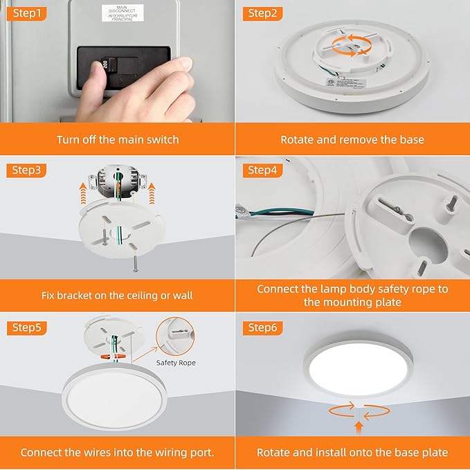 Hlite 12 Inch Flush Mount LED Ceiling Light with Night Light, 24W, 2400lm, Selectable 3000K/4000K/5000K, Flat Lights for Bedroom, Kitchen, White (2Pack)