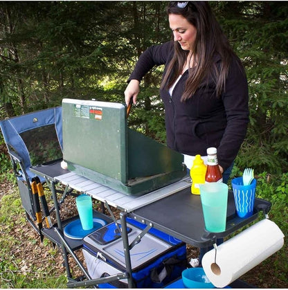 GCI OUTDOOR Slim-Fold Cook Station | Portable Folding Kitchen Table with a Heat Resistant Tabletop, 4 Side Tables & Storage Rack, Perfect for Picnics & Camping Trips