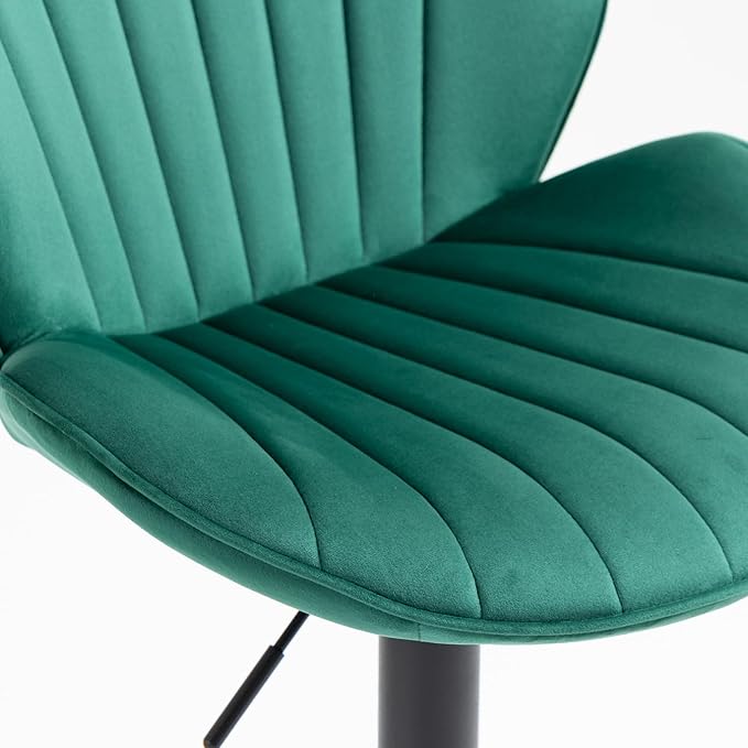 Rhomtree 24-32 Inch Swivel Bar Stools, Adjustable Counter Height Barstools, Velvet Tufted Upholstered and Footrest Barstools, Upholstered Bar Chairs for Home Bar Kitchen Island(Green Set of 4)