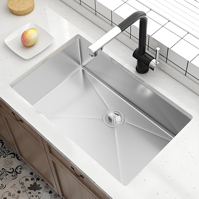 30 Inch Undermount Kitchen Sink - 30x19x9 Kitchen Sinks with Brushed, 18 Gauge 304 Stainless Steel Includes Drain Strainer, Deep Single Bowl Handmade Basin