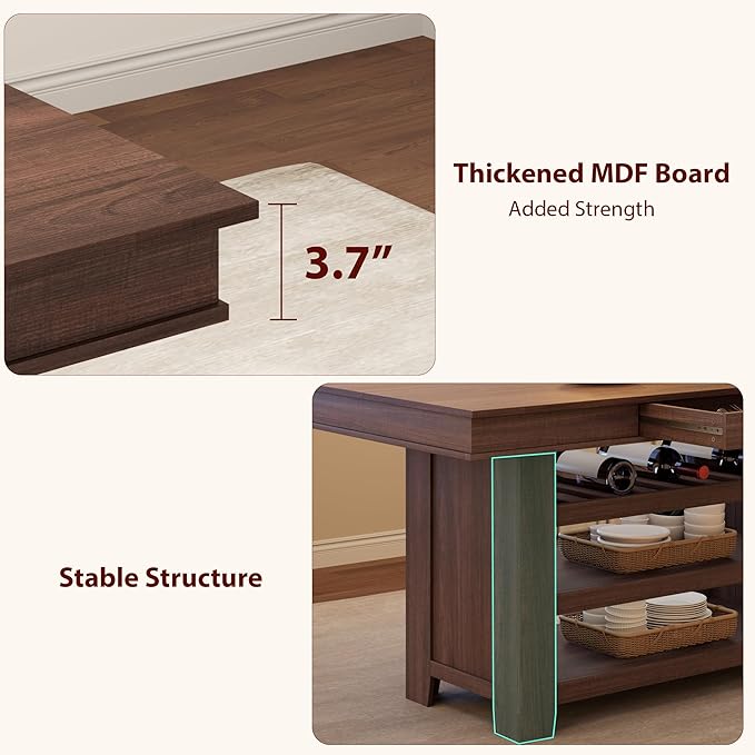 Garvee Counter Height Dining Table with 2 Drawers, 36" Farmhouse Wooden Large Bar Kitchen Table with Wine Rack & 3 Shelves, Rectangular, Thick Frame for Kitchen, Bar & Entertaining, Retro Brown