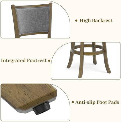 Giantex 30" Bar Height Stools Set of 2, Swivel Barstools with Rubber Wood Frame, Upholstered Seat & Footrest, Bar Chairs for Kitchen Island, Cafe, Pub