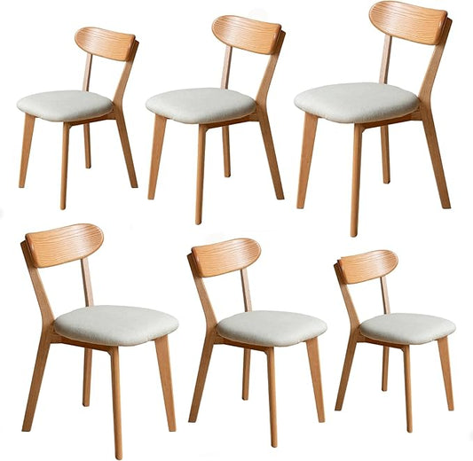 Solid Oak Wood Dining Chairs Set of 6,Mid Century Modern Dining Chairs with Padded Seat - FAS-Grade North American Oak, Ergonomic Curved Backrest, 400 lb Capacity, for Dining Room Kitchen