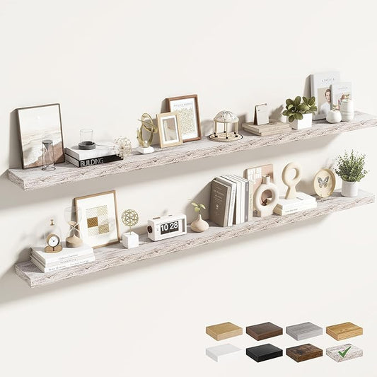 Acovy 72 Inch Floating Shelves for Wall 2 Pack, 72" Wall Shelves for Books, Storage, Decor, Wall Mounted Floating Shelf with Invisible Brackets for Kitchen, Living Room, Rustic