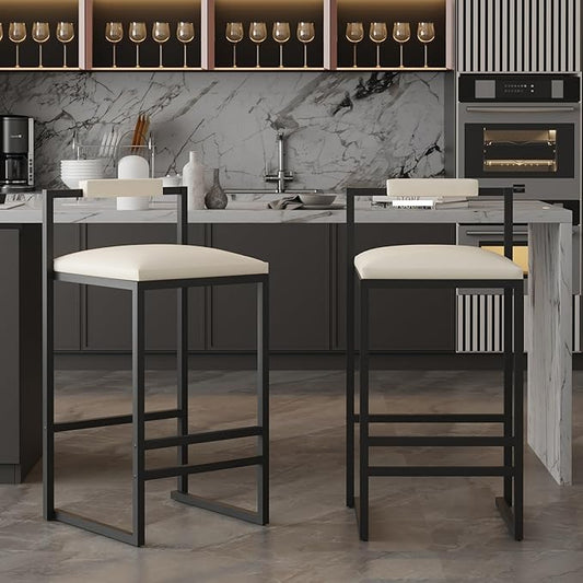 Set of 2 Counter Height Barstools Kitchen Island Stools with Back Modern Armless Metal Legs & PU Upholstered Chairs,for Living Room