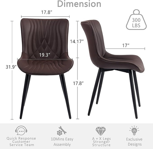 Kidol & Shellder Dining Chairs Set of 2, Mid Century Modern Kitchen Chairs with Black Metel Legs, PU Leather Upholstered Side Chair for Dining Room, Living Room, Lounge, Restaurant, Brown